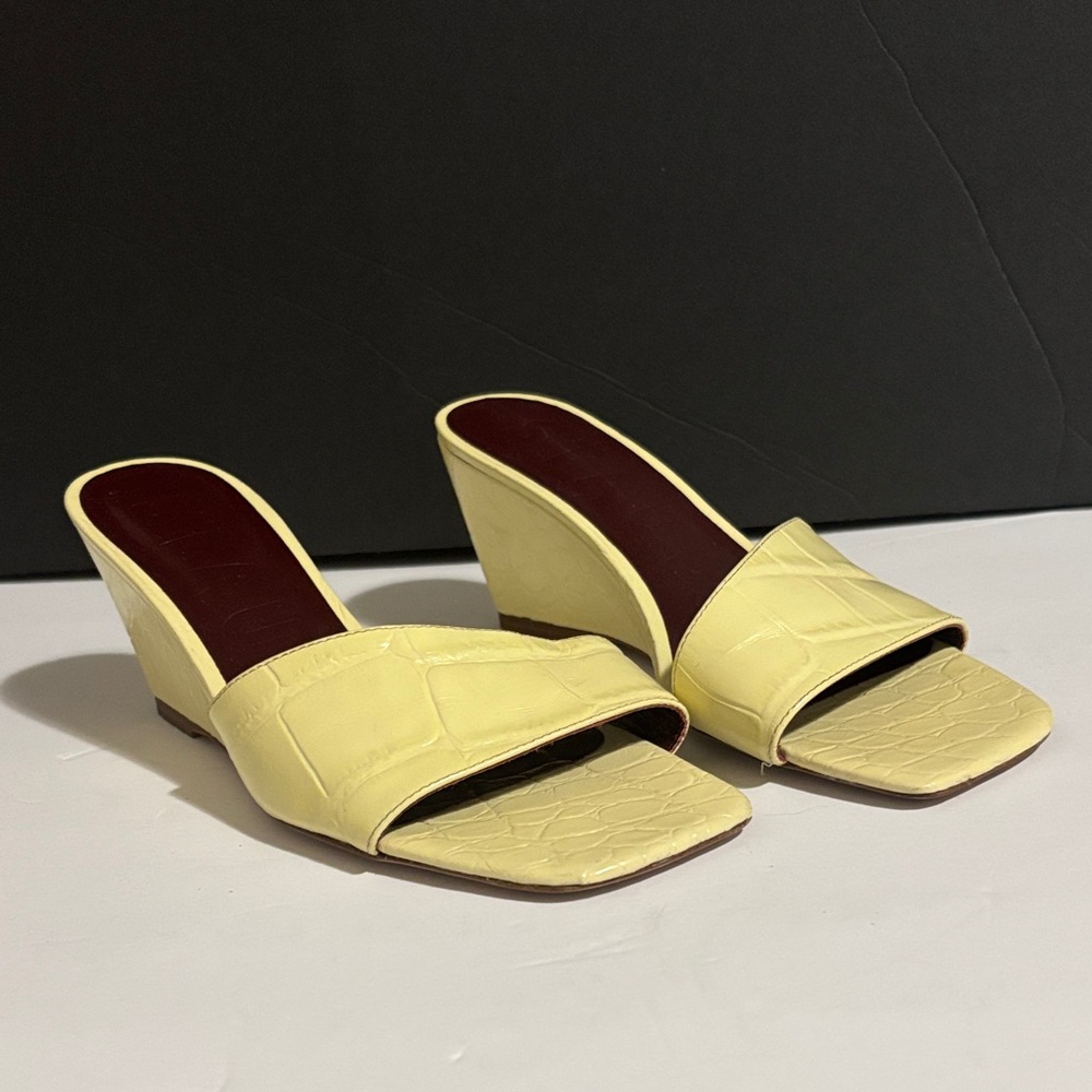 Staud croc embossed wedge sandals